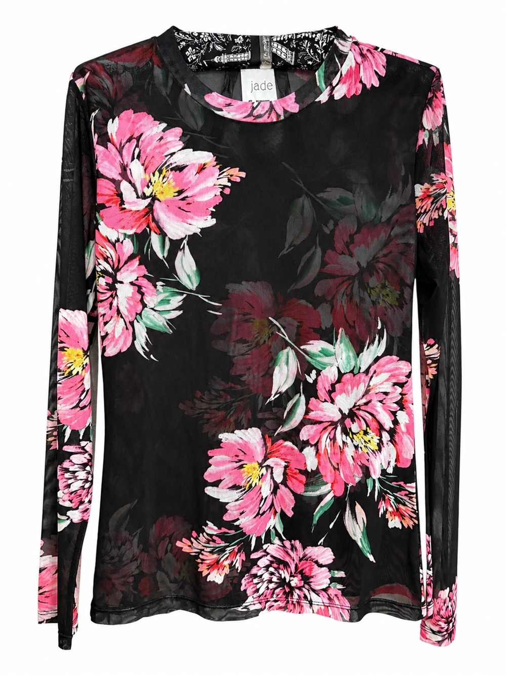 Johnny Was Mesh Jade Floral Long Sleeve “Juliette” Top, Medium NWOT